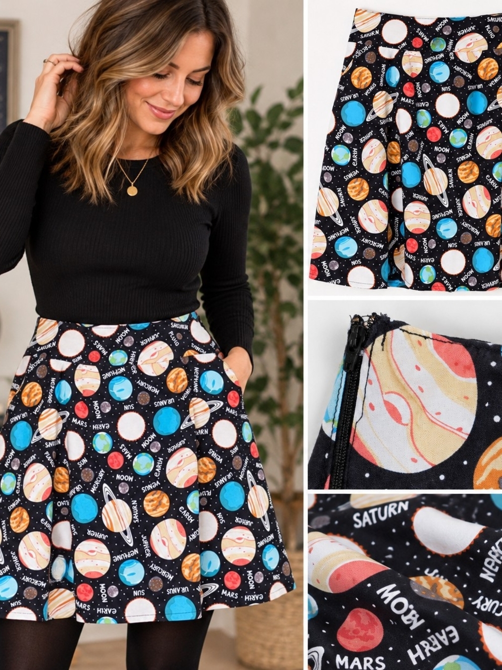 Handmade Celestial Planet Skirt Astronomy Space Science Teacher Novelty